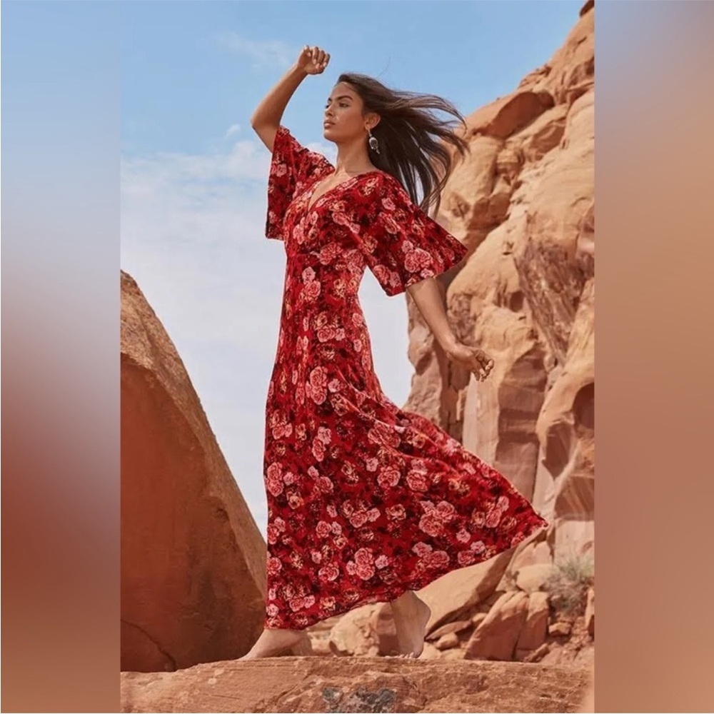 Johnny Was Dress Alanis Maxi Velvet Silk Bead Floral Kimono-Sleeve Multi XL EUC